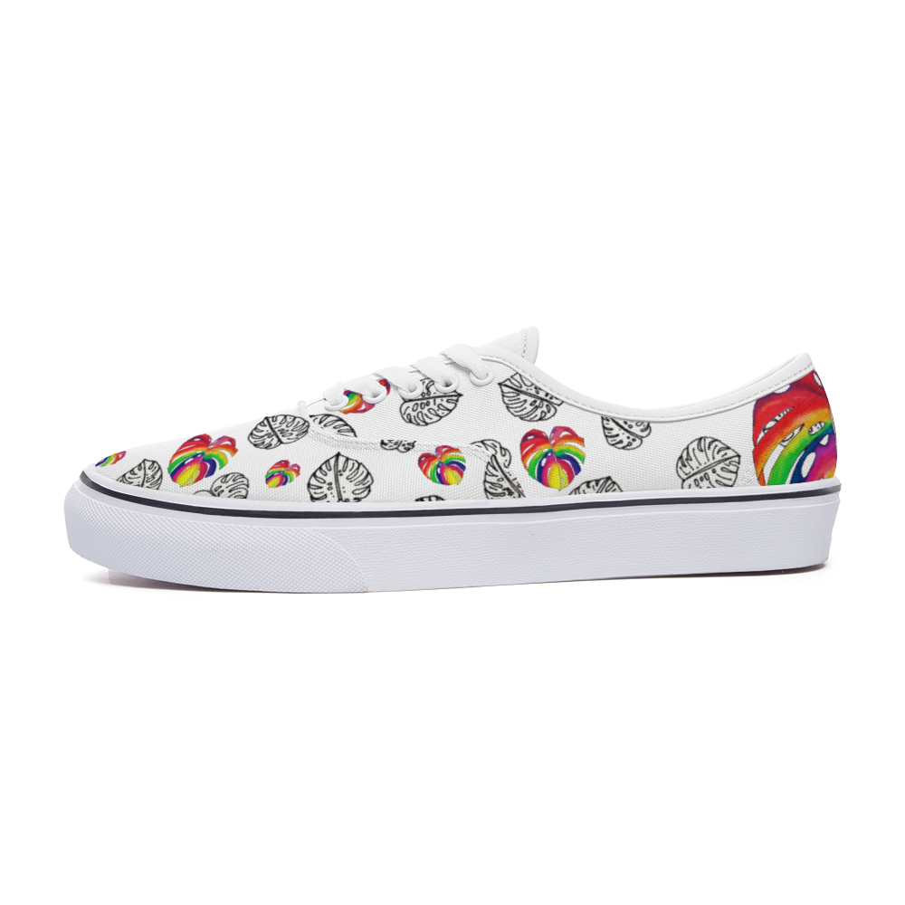 Zapatilla deportiva blanca diseño botánico multicolor ,estilo pop; UNISEX ,vans , converse, sneakers