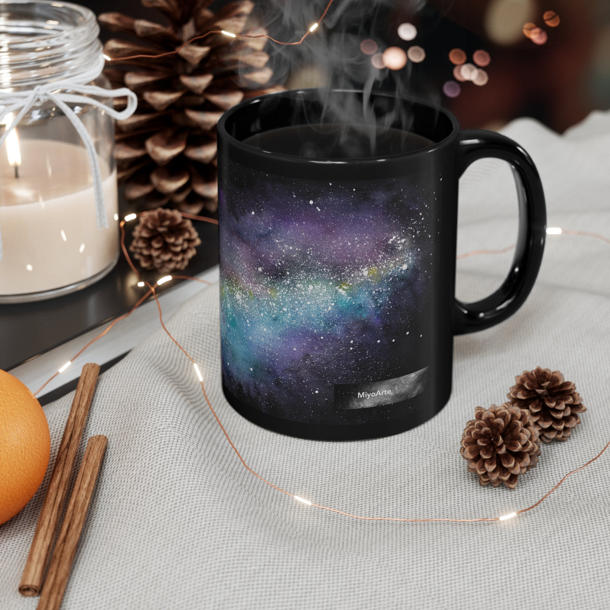 taza ceramica negra galaxia ,sublimación con ilustración colorida de diseño exclusivo "COLECCION GALAXIA"11oz (0,33l) @Miyoarte