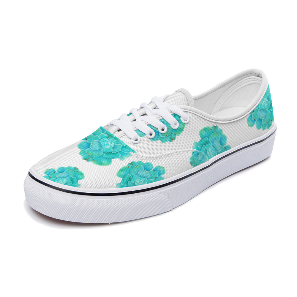 Zapatilla deportiva blanca diseño botánico turquesa ,estilo floral; UNISEX ,vans , converse, sneakers