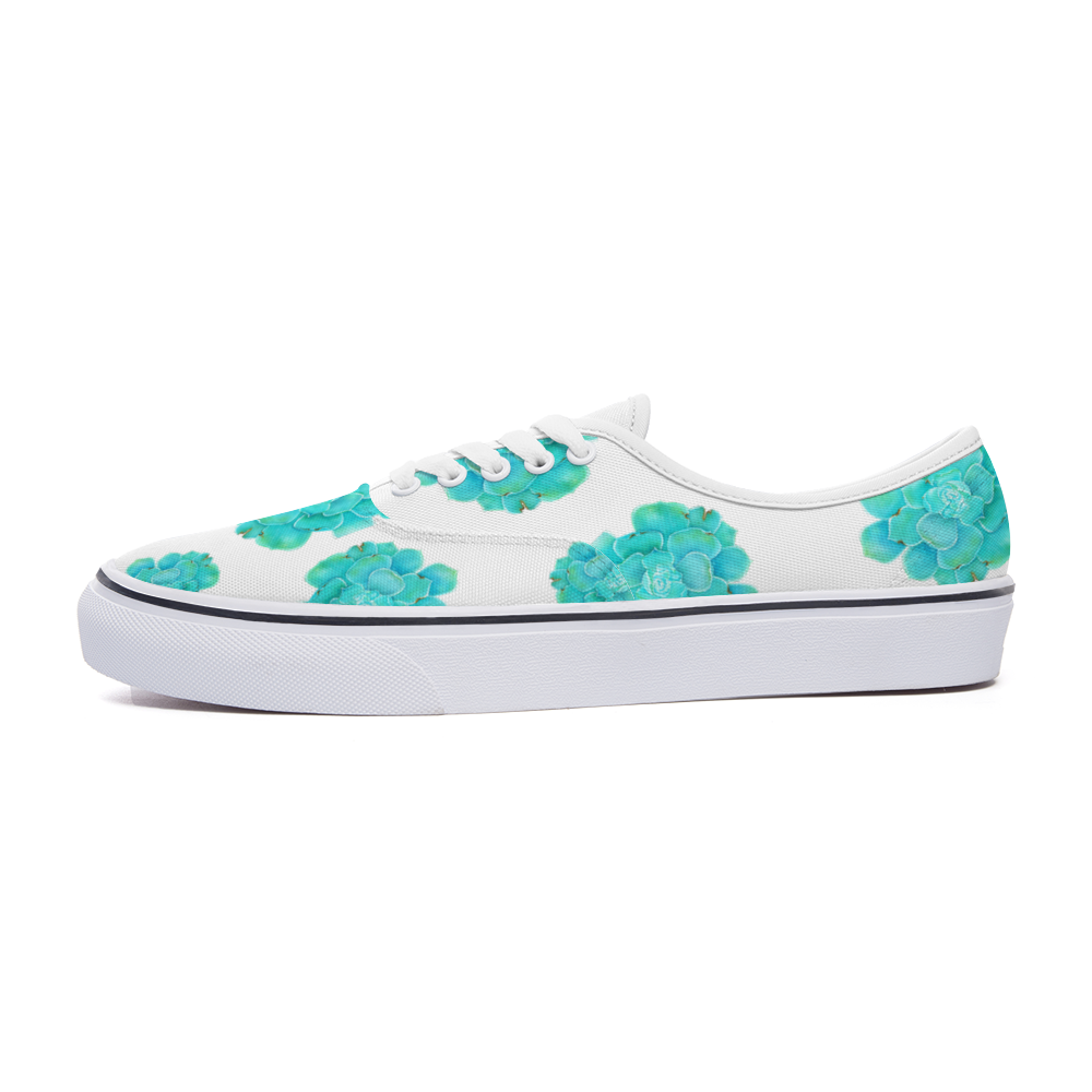 Zapatilla deportiva blanca diseño botánico turquesa ,estilo floral; UNISEX ,vans , converse, sneakers