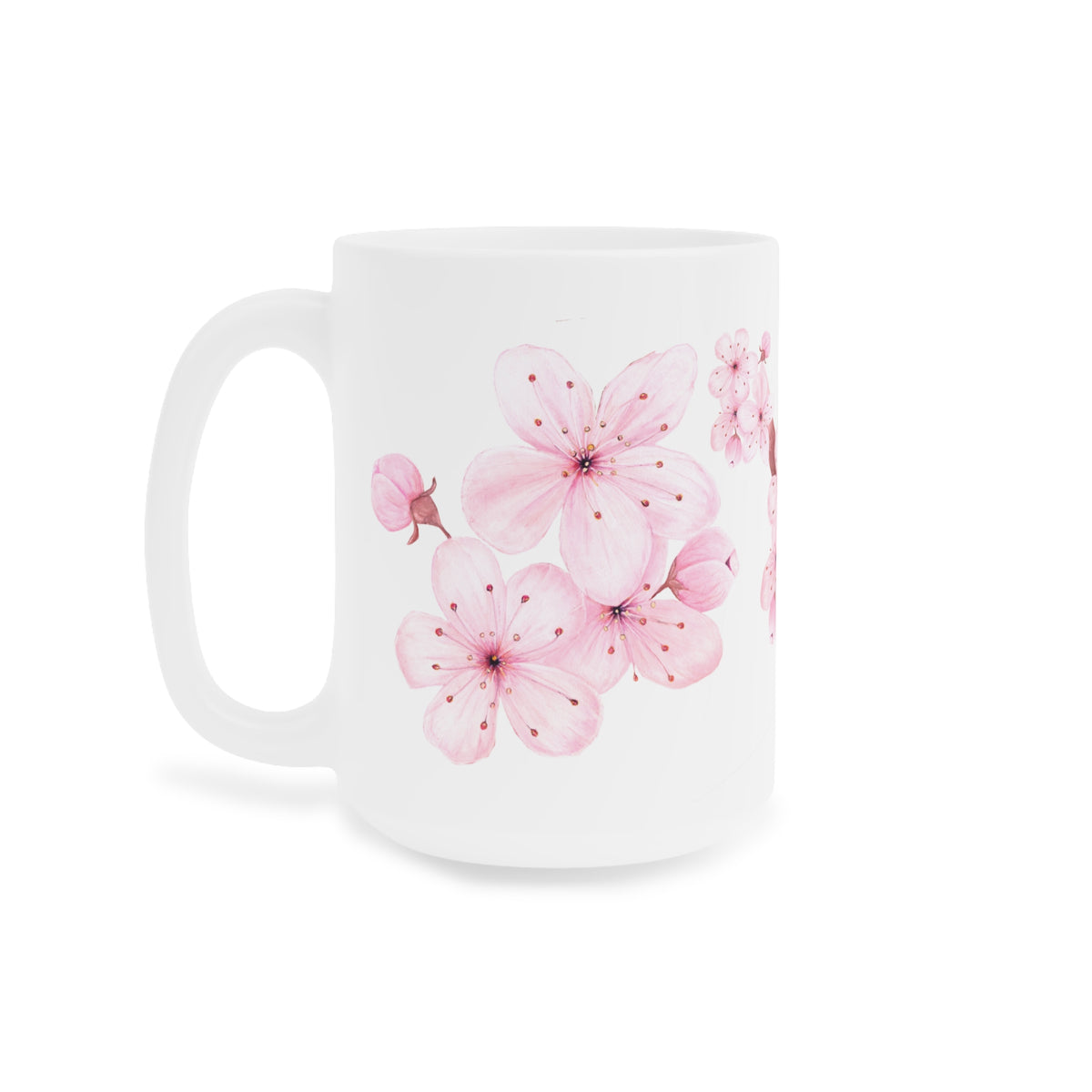 Taza cerámica blanca ilustración Floral en sublimación 15oz (0,44L) ,"COLECCION Almendro ROSADO"@Miyoarte