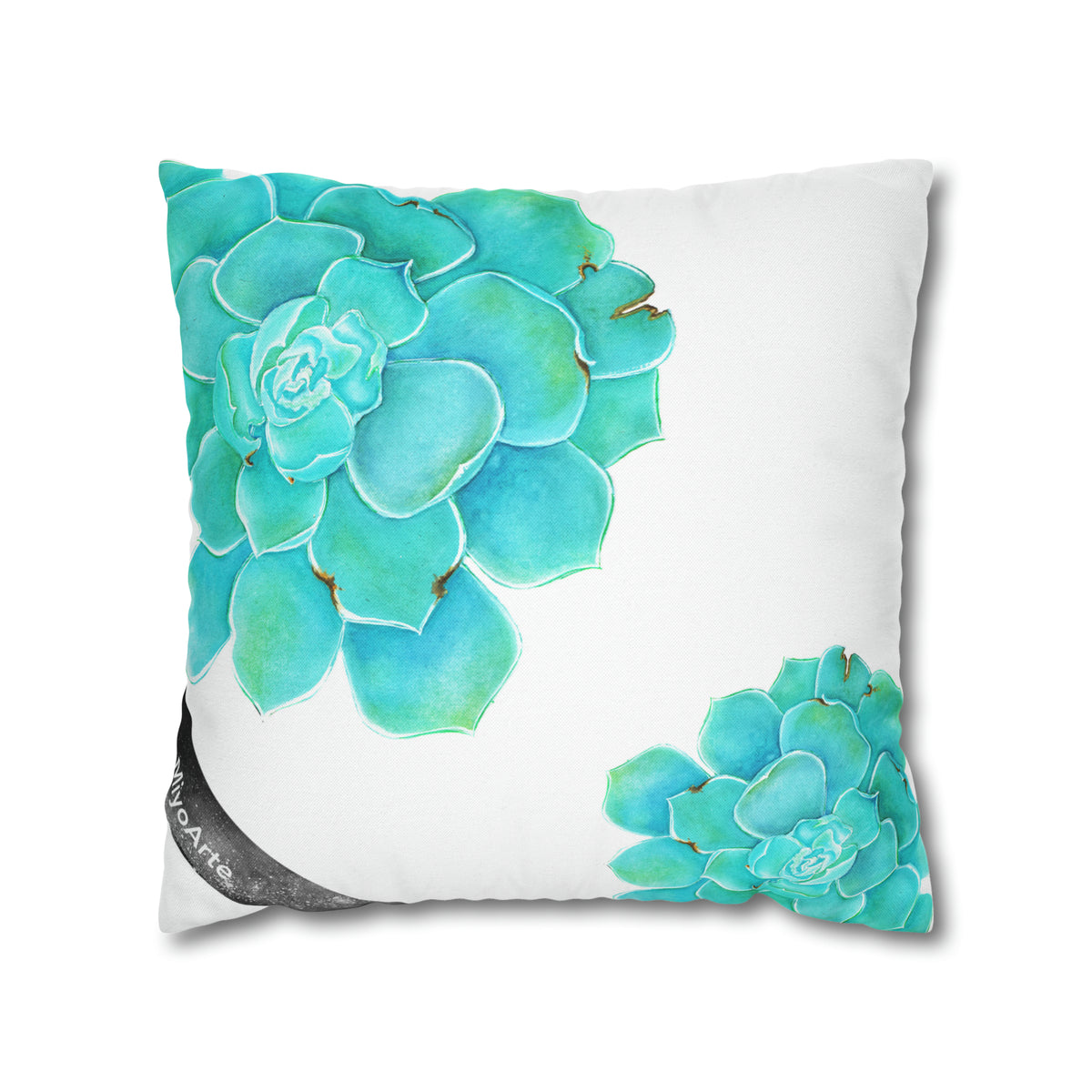 Decora con turquesa botánica ,Funda de almohada blanca DISEÑO @Miyoarte