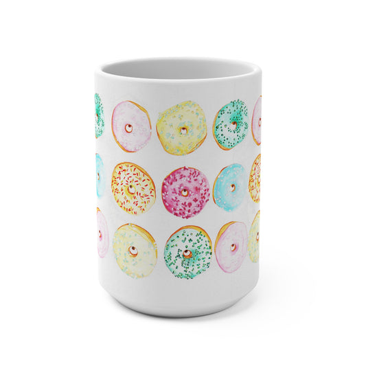 Taza cerámica blanca ilustración pop en sublimación 15oz (0,44L) ,"COLECCION Donuts coloridos"@Miyoarte