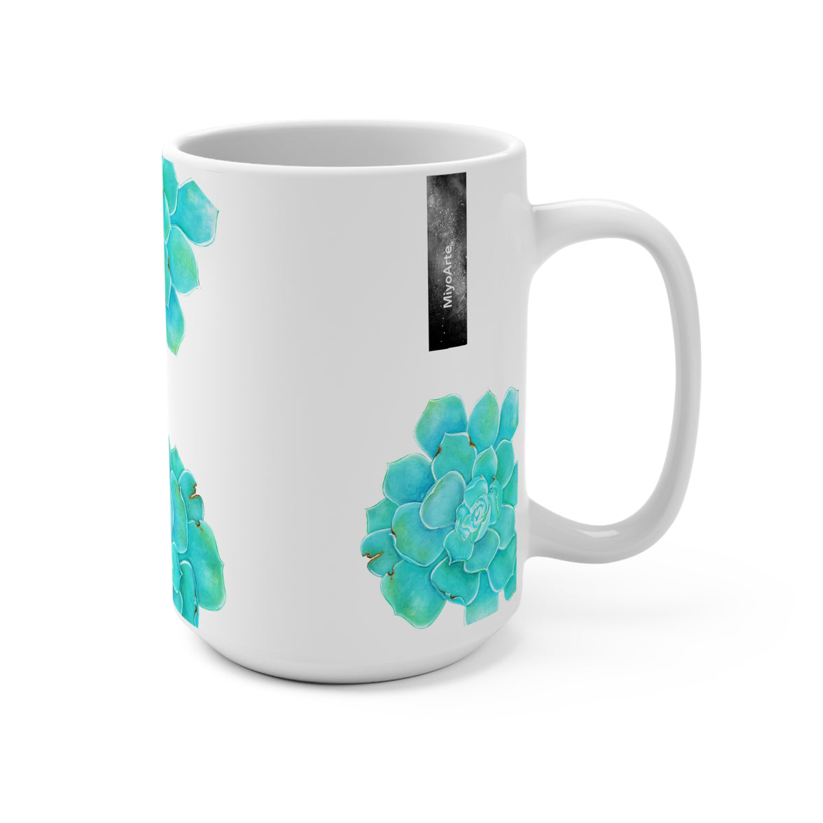 Taza cerámica blanca ilustración BOTANICA TURQUESA en sublimación 15oz (0,44L) ,@Miyoarte