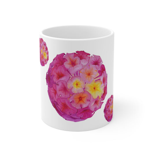 Taza cerámica blanca FLORAL rosa 11oz , sublimación con ilustración acuarela "COLECCION MANDALA FLORAL"