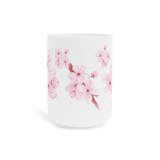Taza cerámica blanca ilustración Floral en sublimación 15oz (0,44L) ,"COLECCION Almendro ROSADO"@Miyoarte