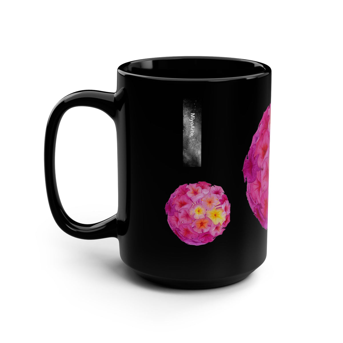 Taza negra cerámica floral 15oz colección floral 🌸@miyoarte