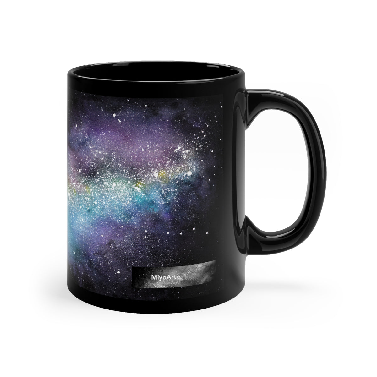 taza ceramica negra galaxia ,sublimación con ilustración colorida de diseño exclusivo "COLECCION GALAXIA"11oz (0,33l) @Miyoarte