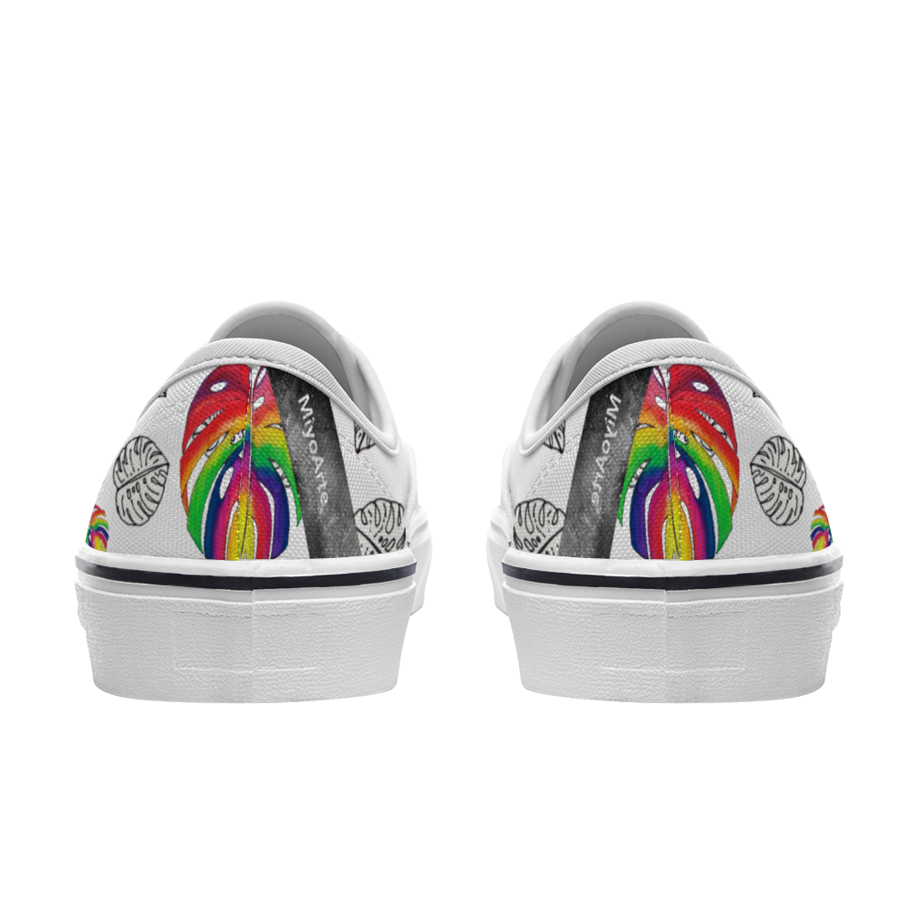 Zapatilla deportiva blanca diseño botánico multicolor ,estilo pop; UNISEX ,vans , converse, sneakers