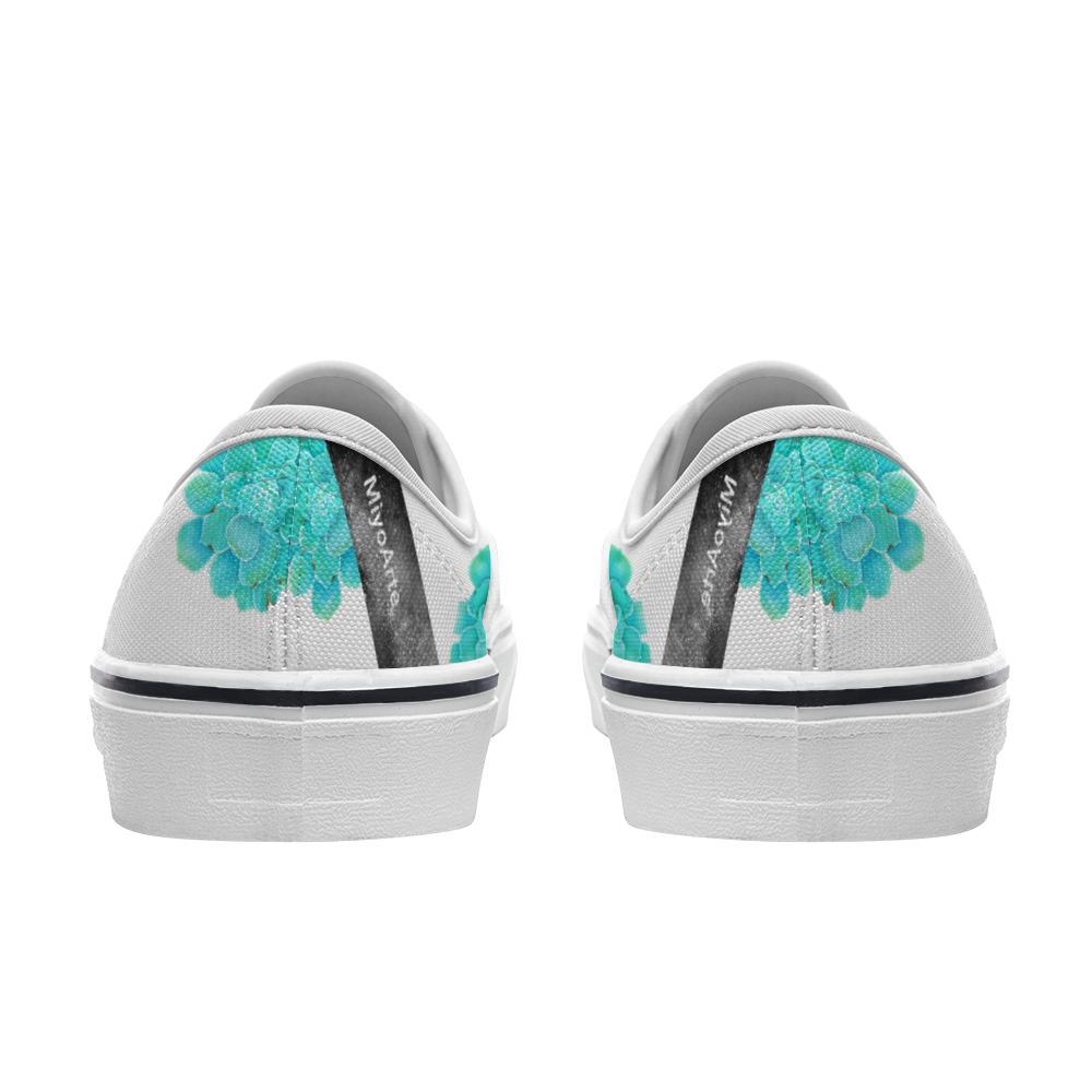 Zapatilla deportiva blanca diseño botánico turquesa ,estilo floral; UNISEX ,vans , converse, sneakers