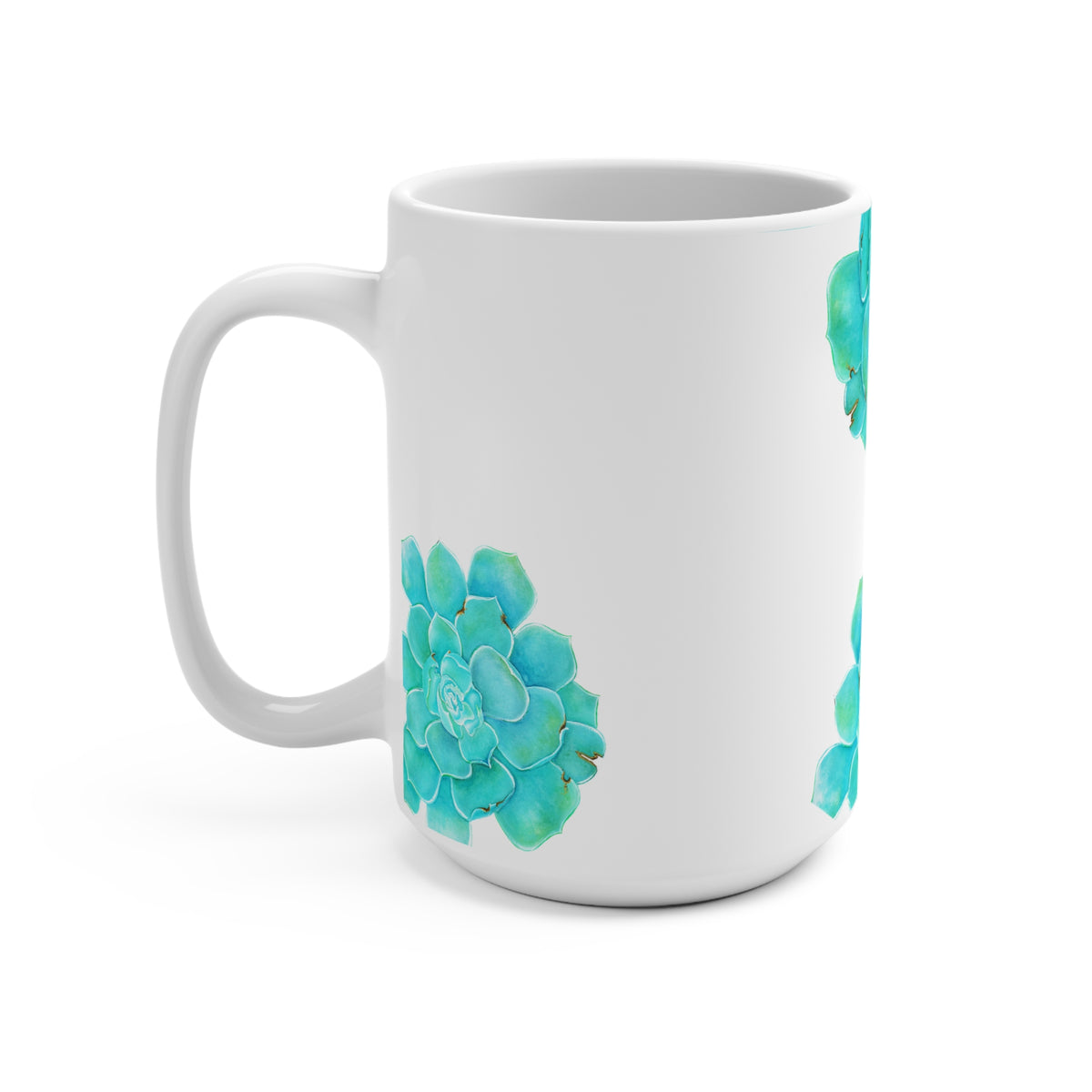 Taza cerámica blanca ilustración BOTANICA TURQUESA en sublimación 15oz (0,44L) ,@Miyoarte