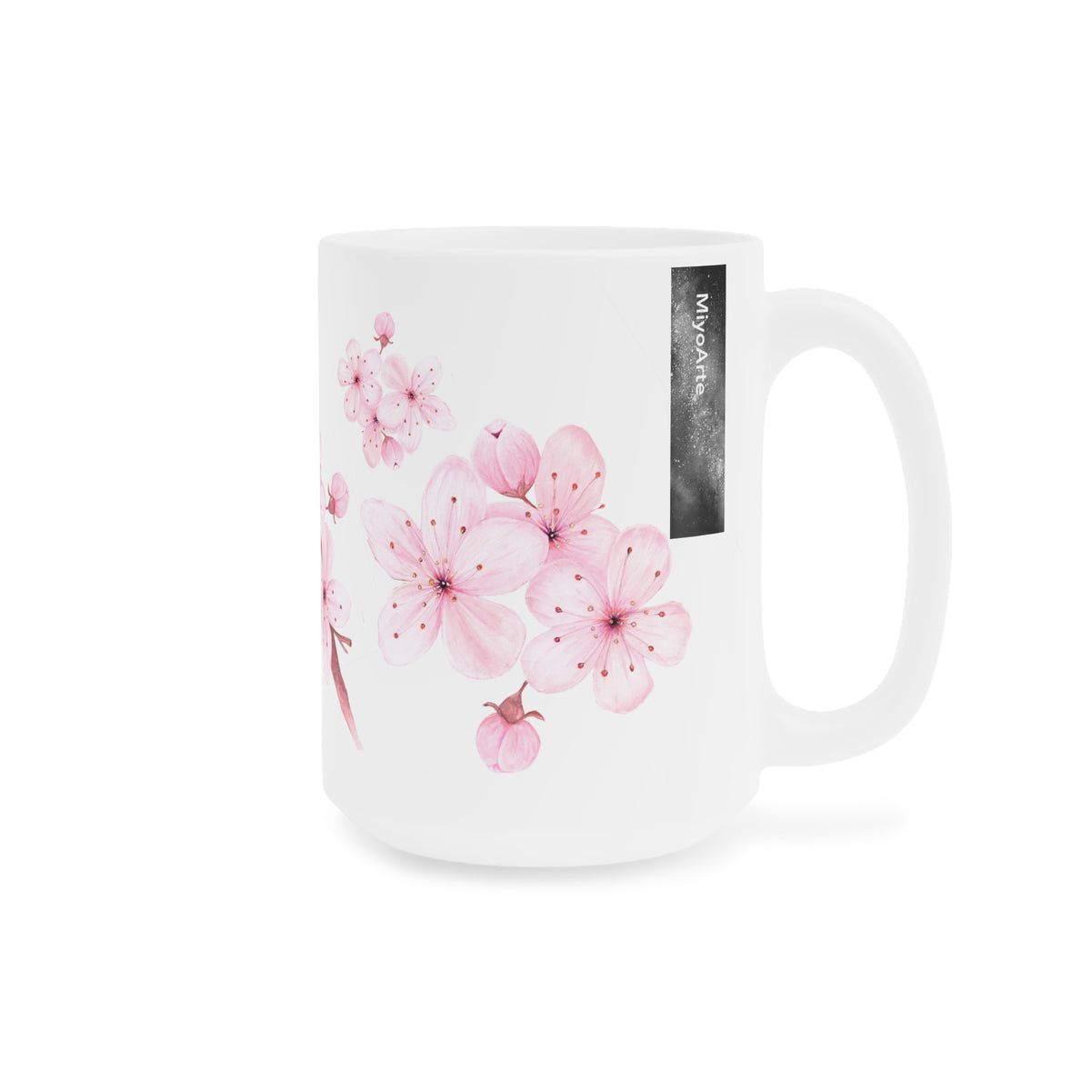 Taza cerámica blanca ilustración Floral en sublimación 15oz (0,44L) ,"COLECCION Almendro ROSADO"@Miyoarte