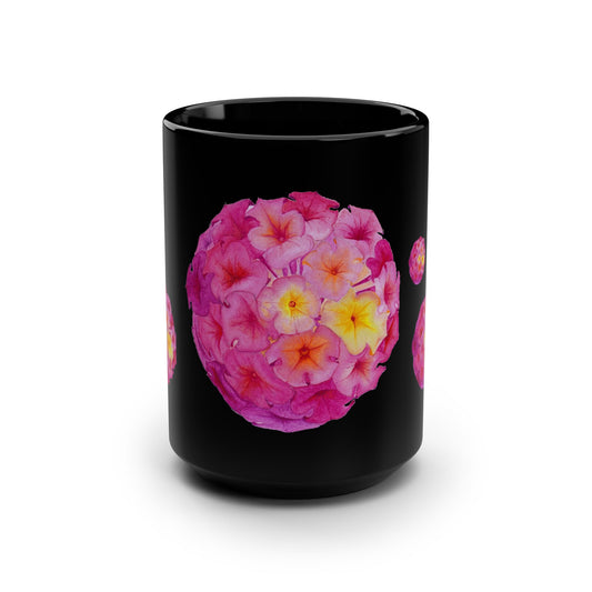 Taza negra cerámica floral 15oz colección floral 🌸@miyoarte