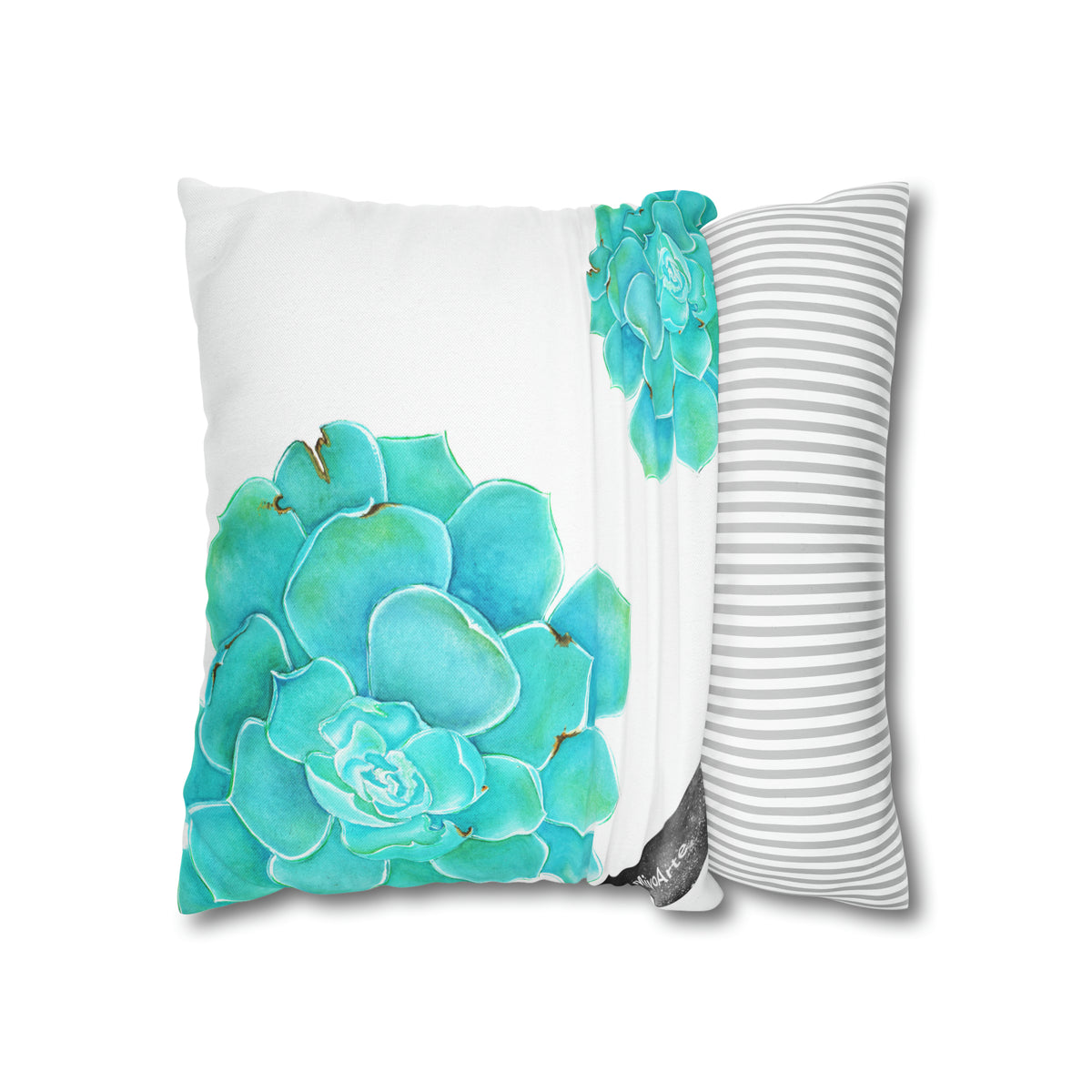 Decora con turquesa botánica ,Funda de almohada blanca DISEÑO @Miyoarte