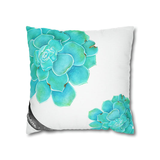 Decora con turquesa botánica ,Funda de almohada blanca DISEÑO @Miyoarte