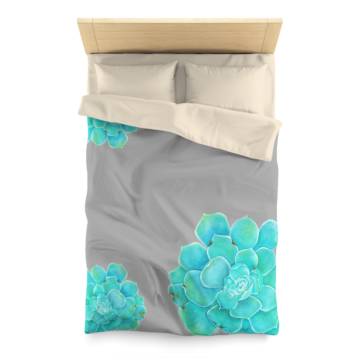 DECORA CON GRIS Y TURQUESA BOTANICA ;funda nórdica de microfibra. Diseño botánico con estilo @Miyoarte