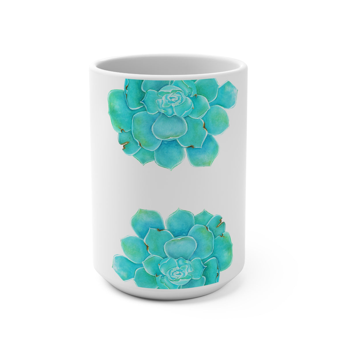 Taza cerámica blanca ilustración BOTANICA TURQUESA en sublimación 15oz (0,44L) ,@Miyoarte