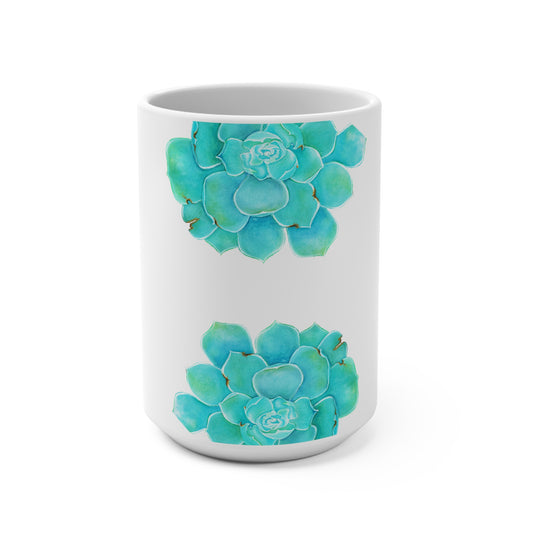Taza cerámica blanca ilustración BOTANICA TURQUESA en sublimación 15oz (0,44L) ,@Miyoarte