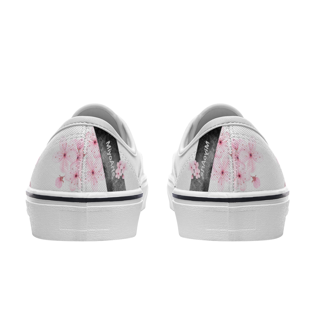 Zapatilla deportiva blanca diseño botánico ALMENDRO ROSADO,estilo floral; UNISEX ,vans , converse, sneakers