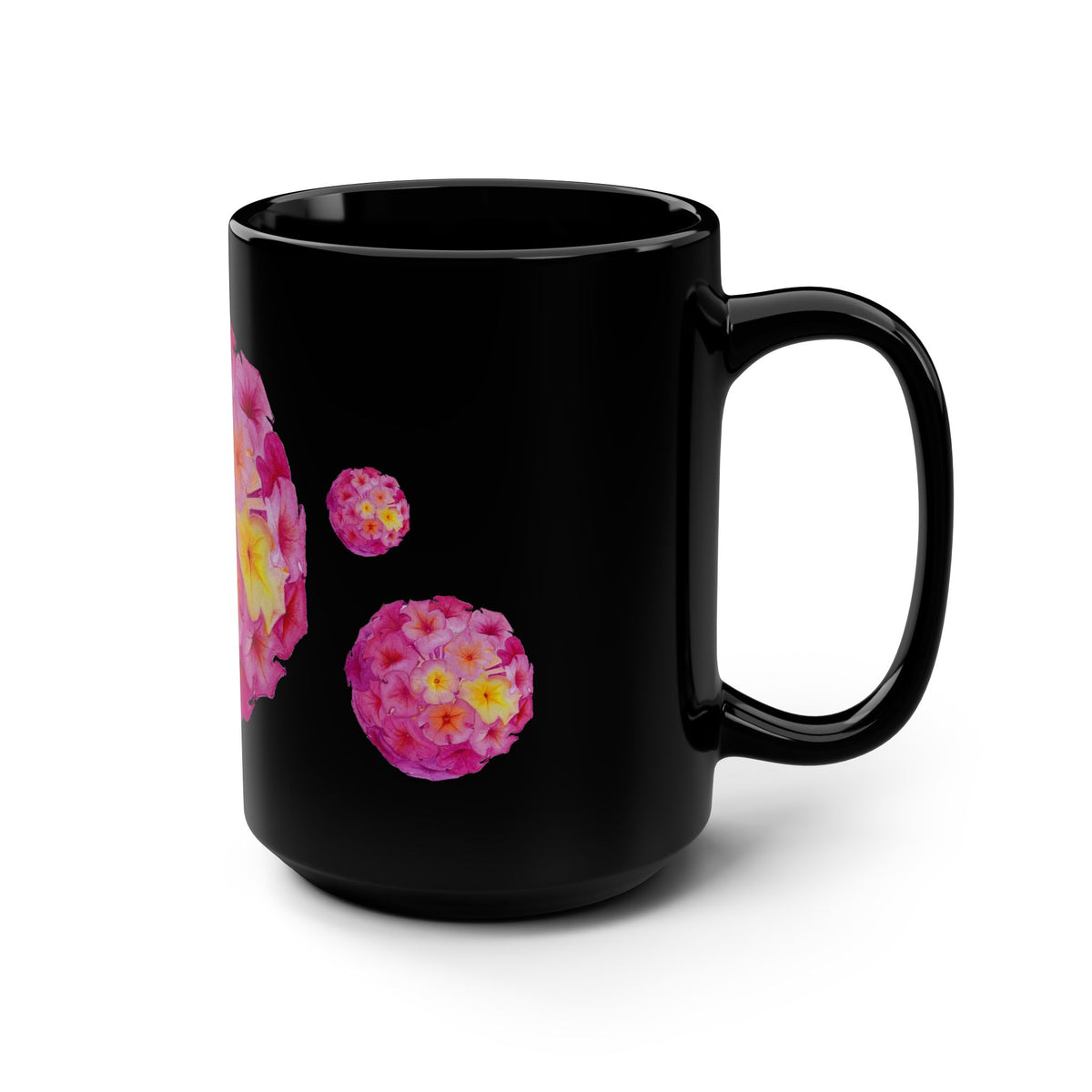 Taza negra cerámica floral 15oz colección floral 🌸@miyoarte