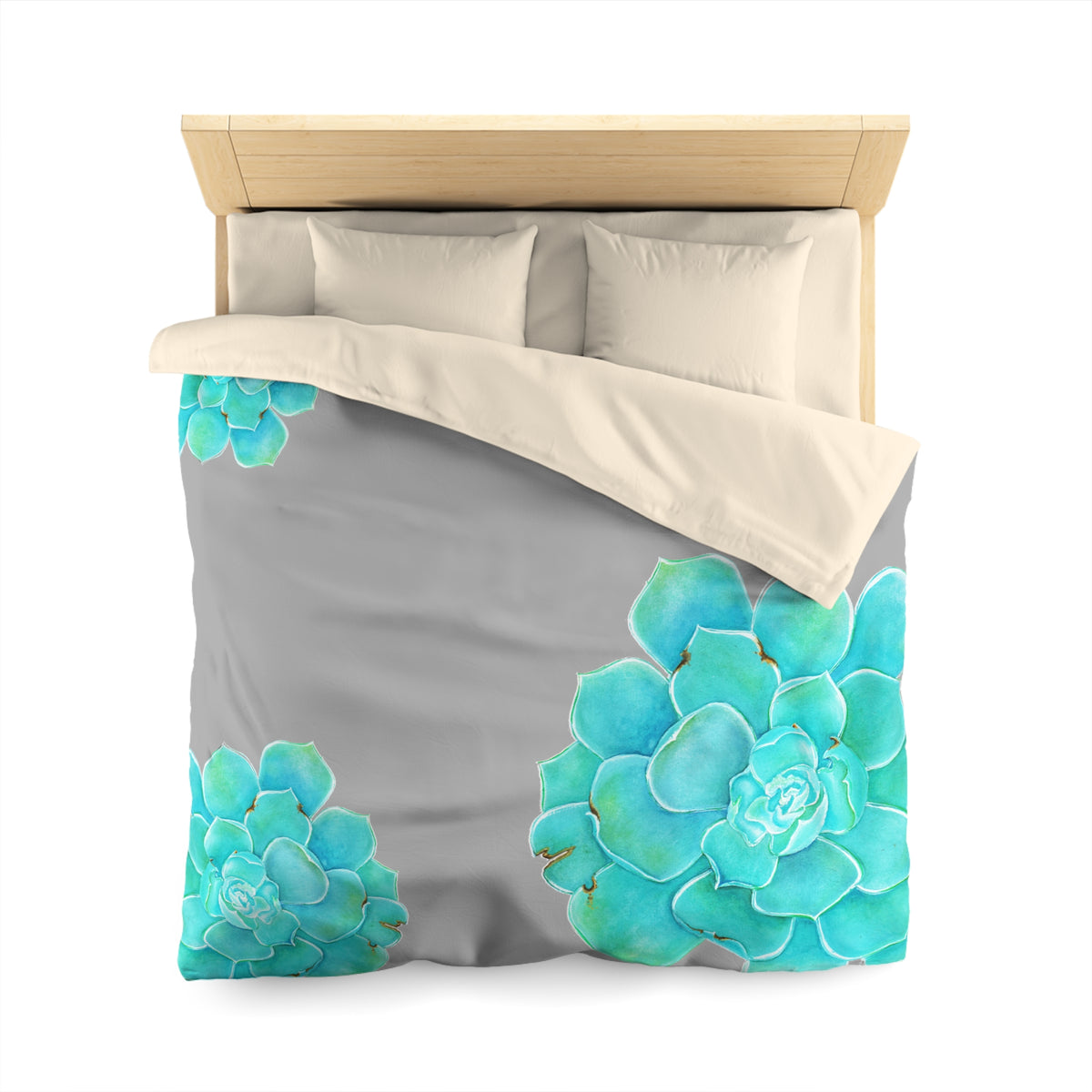 DECORA CON GRIS Y TURQUESA BOTANICA ;funda nórdica de microfibra. Diseño botánico con estilo @Miyoarte