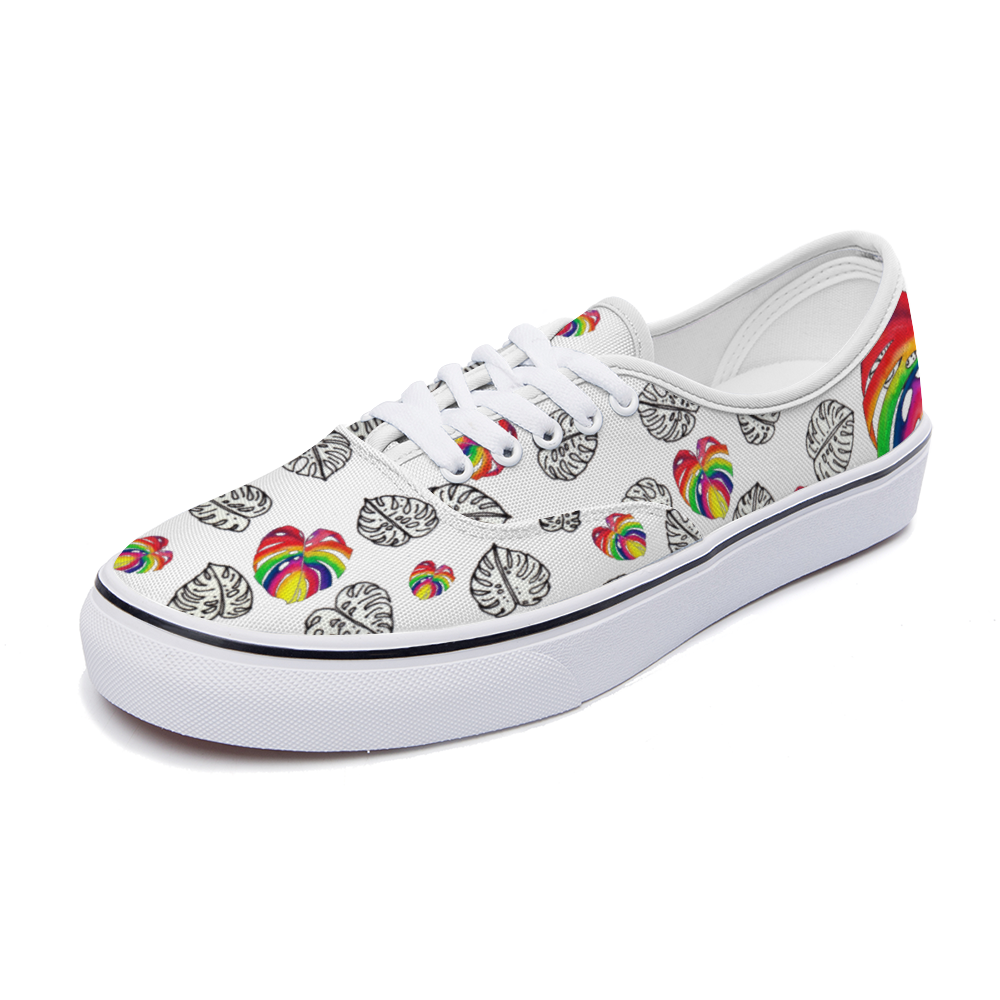 Zapatilla deportiva blanca diseño botánico multicolor ,estilo pop; UNISEX ,vans , converse, sneakers