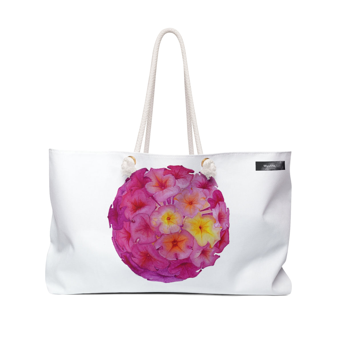 Bolso casual floreado fucsia lona blanca "colección mandala" ENVIO A TODO EL MUNDO