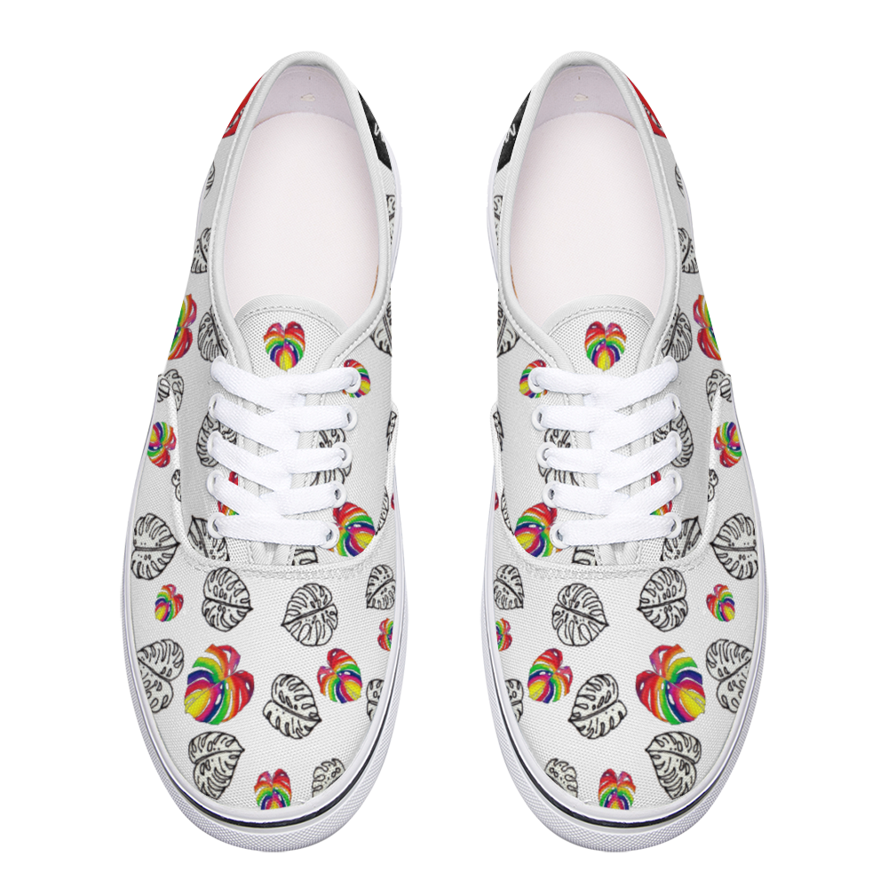 Zapatilla deportiva blanca diseño botánico multicolor ,estilo pop; UNISEX ,vans , converse, sneakers